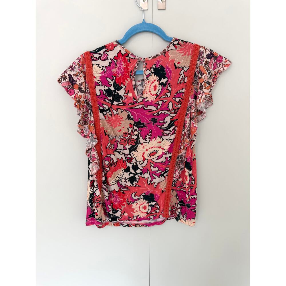 CONDITIONS APPLY X ANTHROPOLOGIE Zofana Top Vibrant Botanical Floral Pink Print - Picture 5 of 9